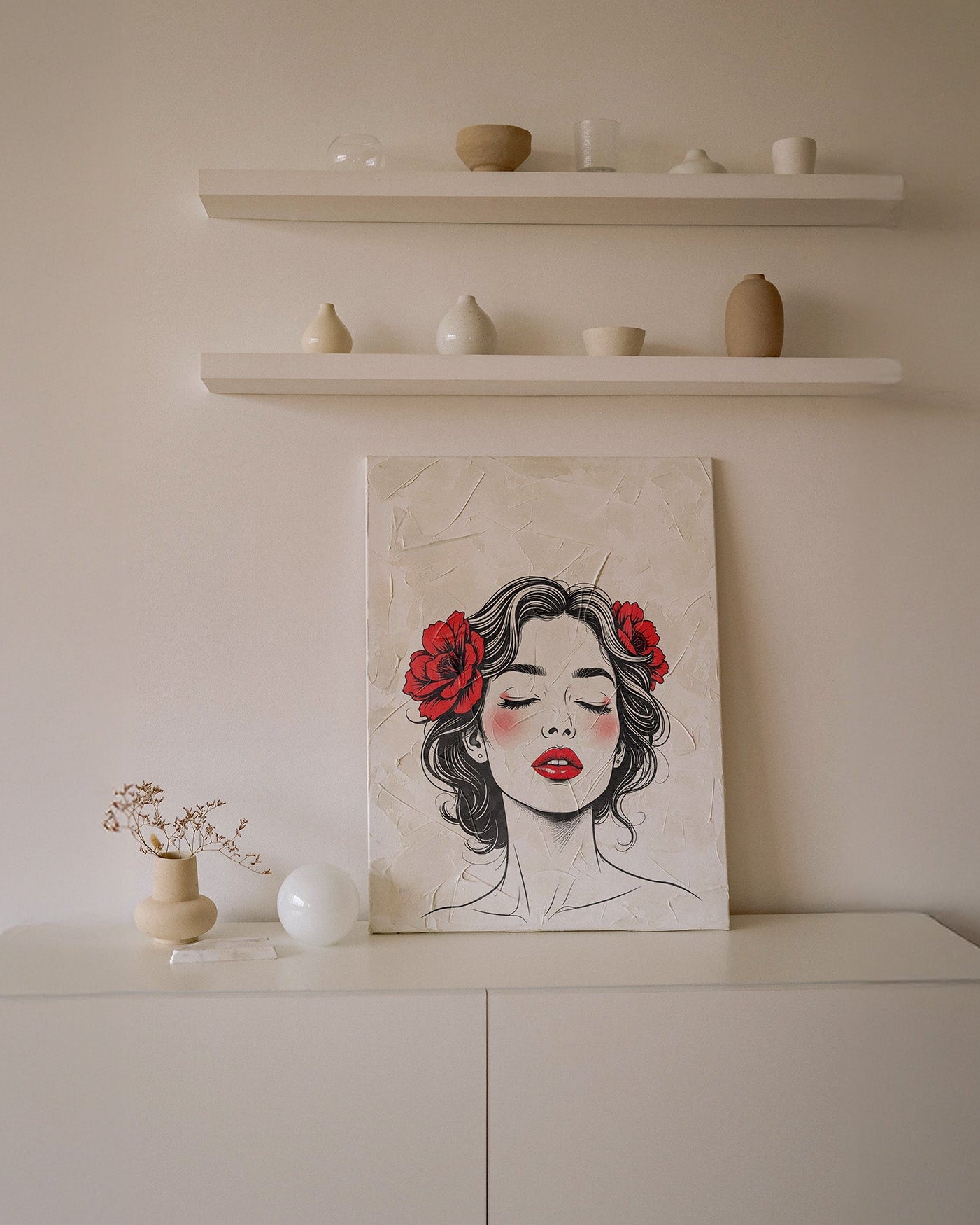 Red Bloom | Feminine Line Art Portrait