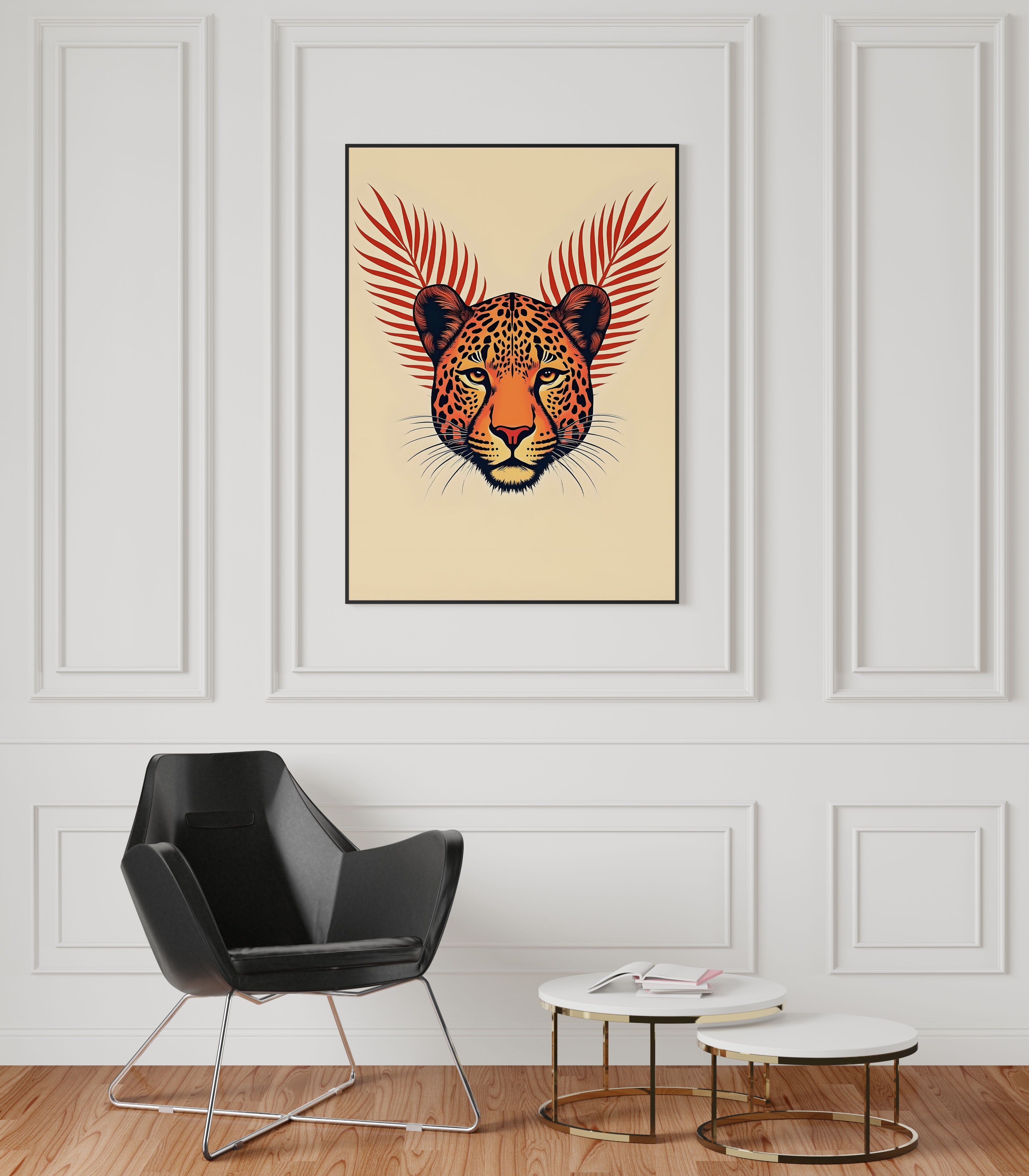 Jungle Majesty | Regal Big Cat Portrait with Botanical Accents
