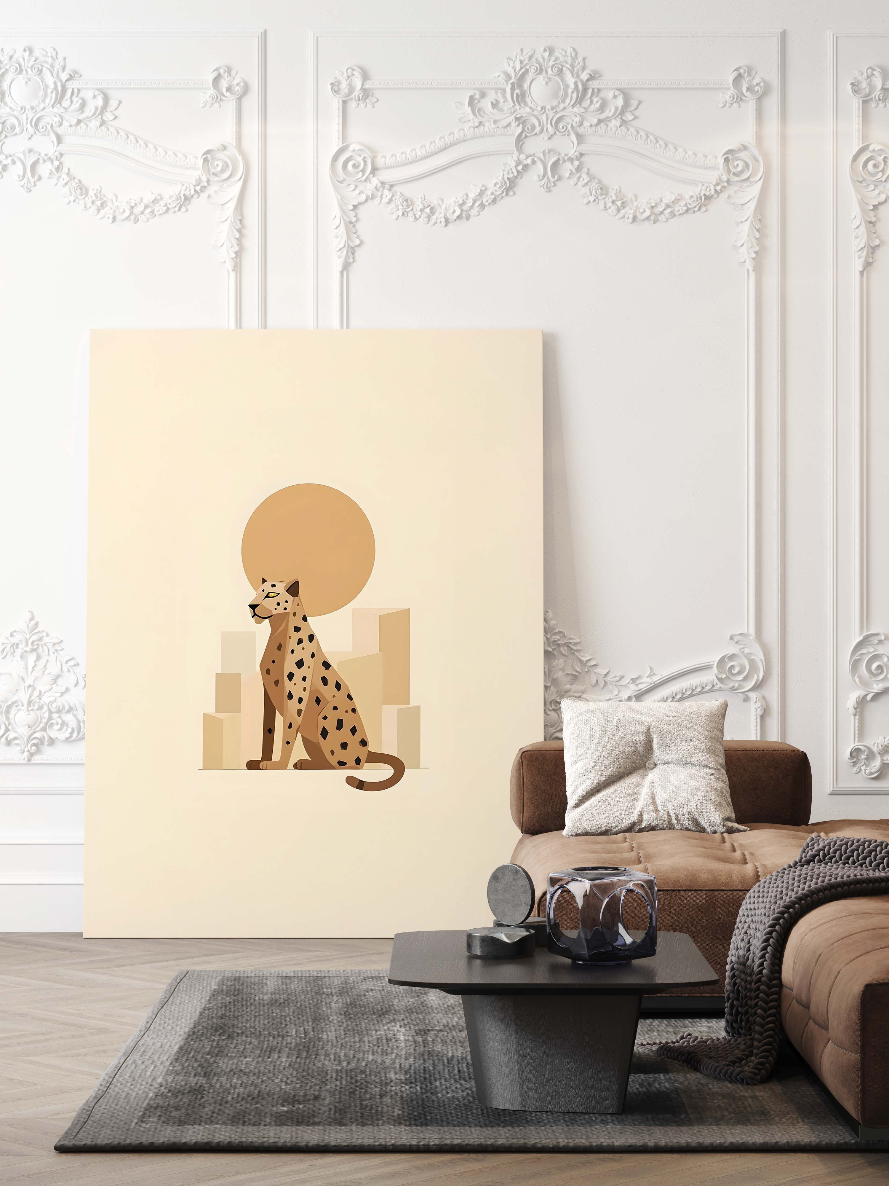 Desert Gaze | Minimalist Cheetah in Abstract Desert Landscape