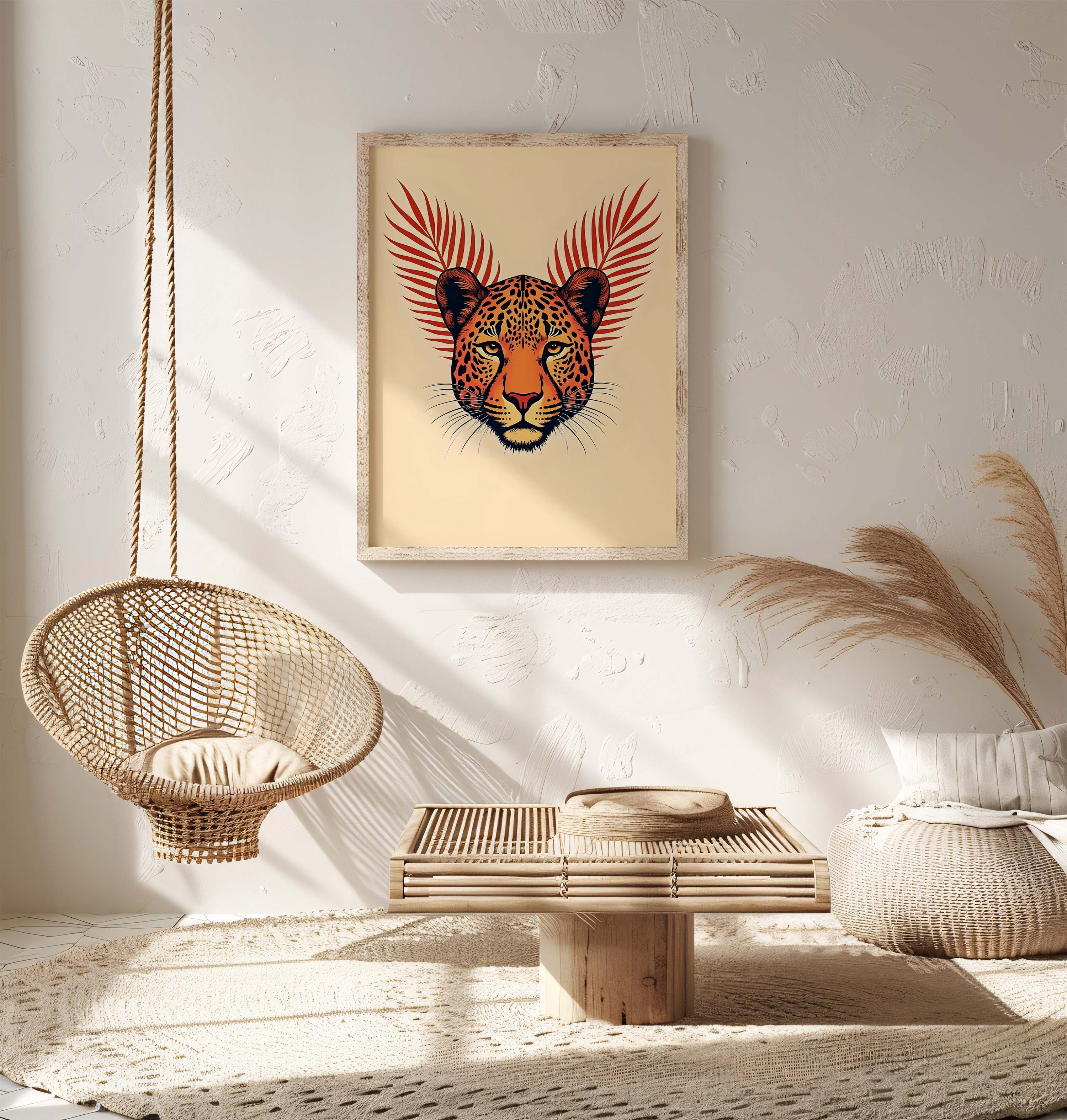 Jungle Majesty | Regal Big Cat Portrait with Botanical Accents