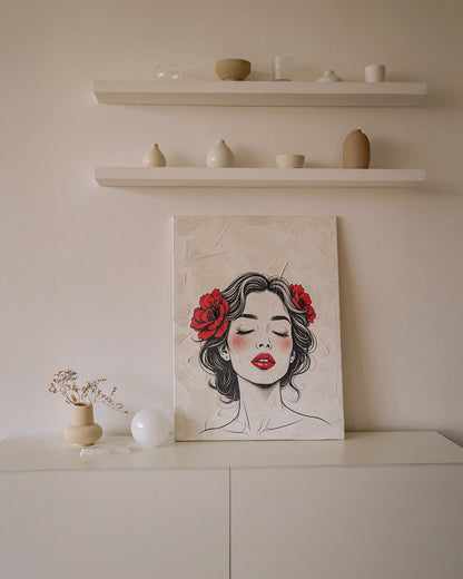 Red Bloom | Feminine Line Art Portrait