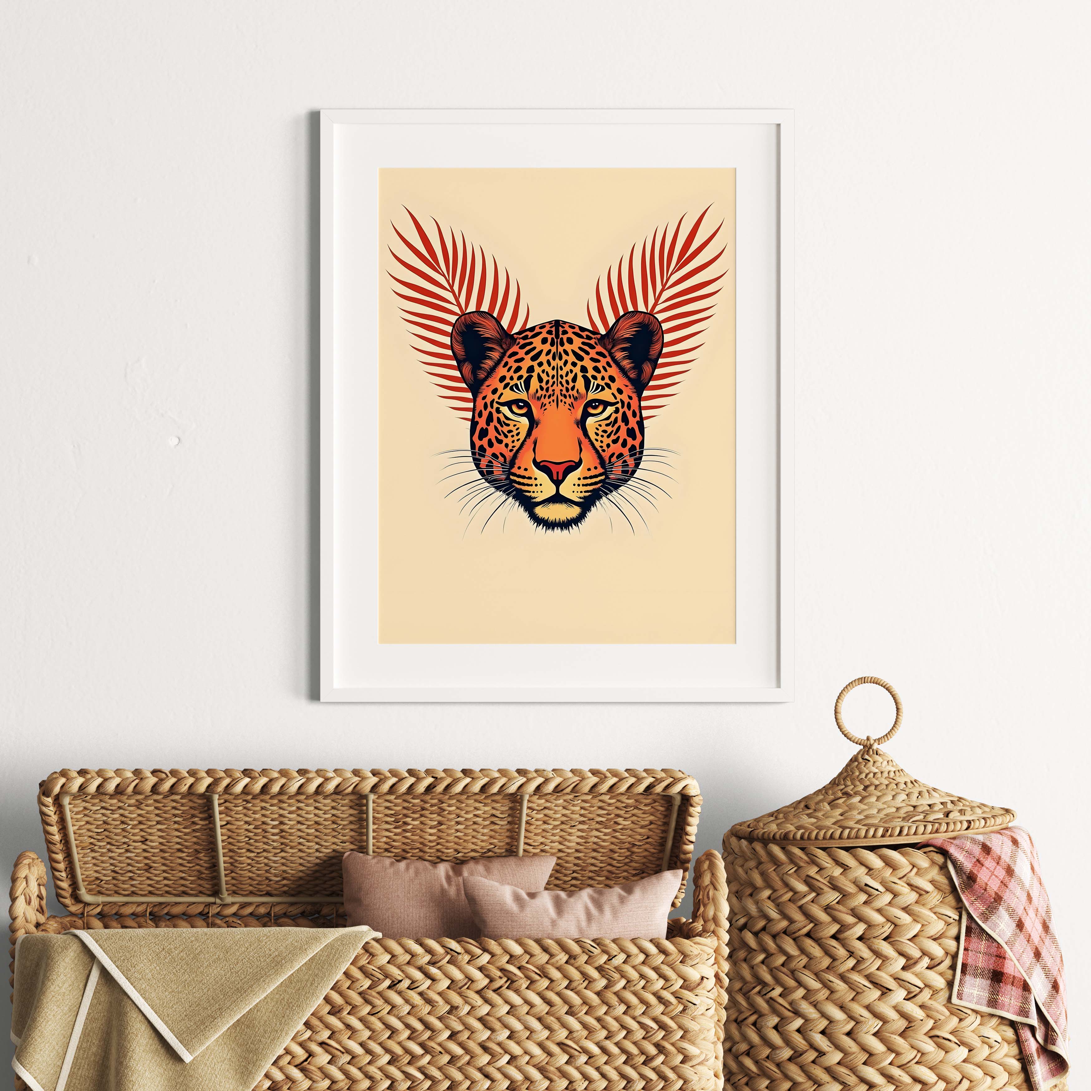 Jungle Majesty | Regal Big Cat Portrait with Botanical Accents