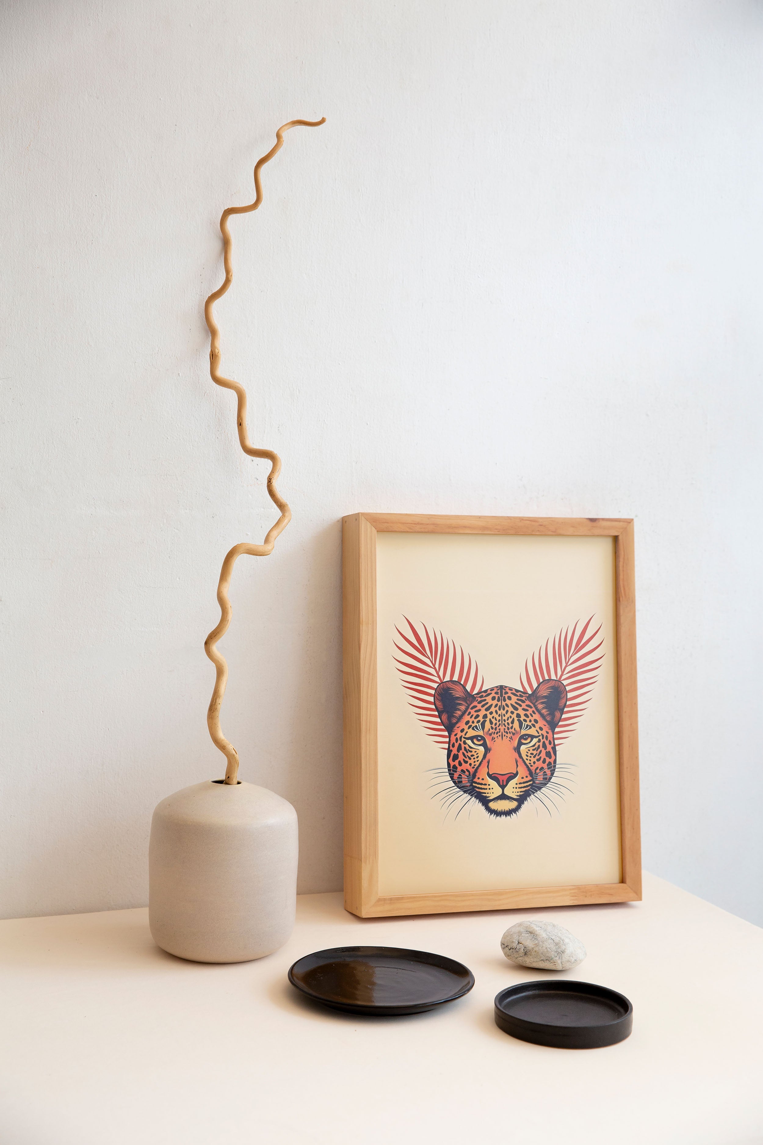 Jungle Majesty | Regal Big Cat Portrait with Botanical Accents