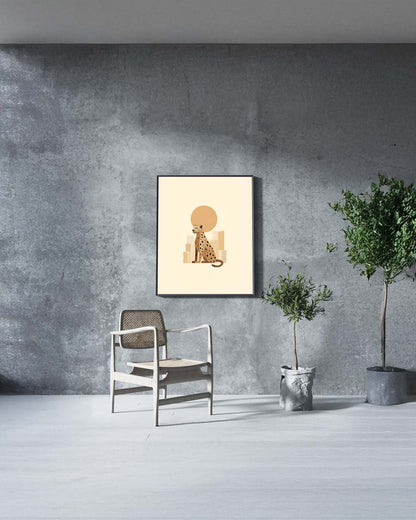 Desert Gaze | Minimalist Cheetah in Abstract Desert Landscape