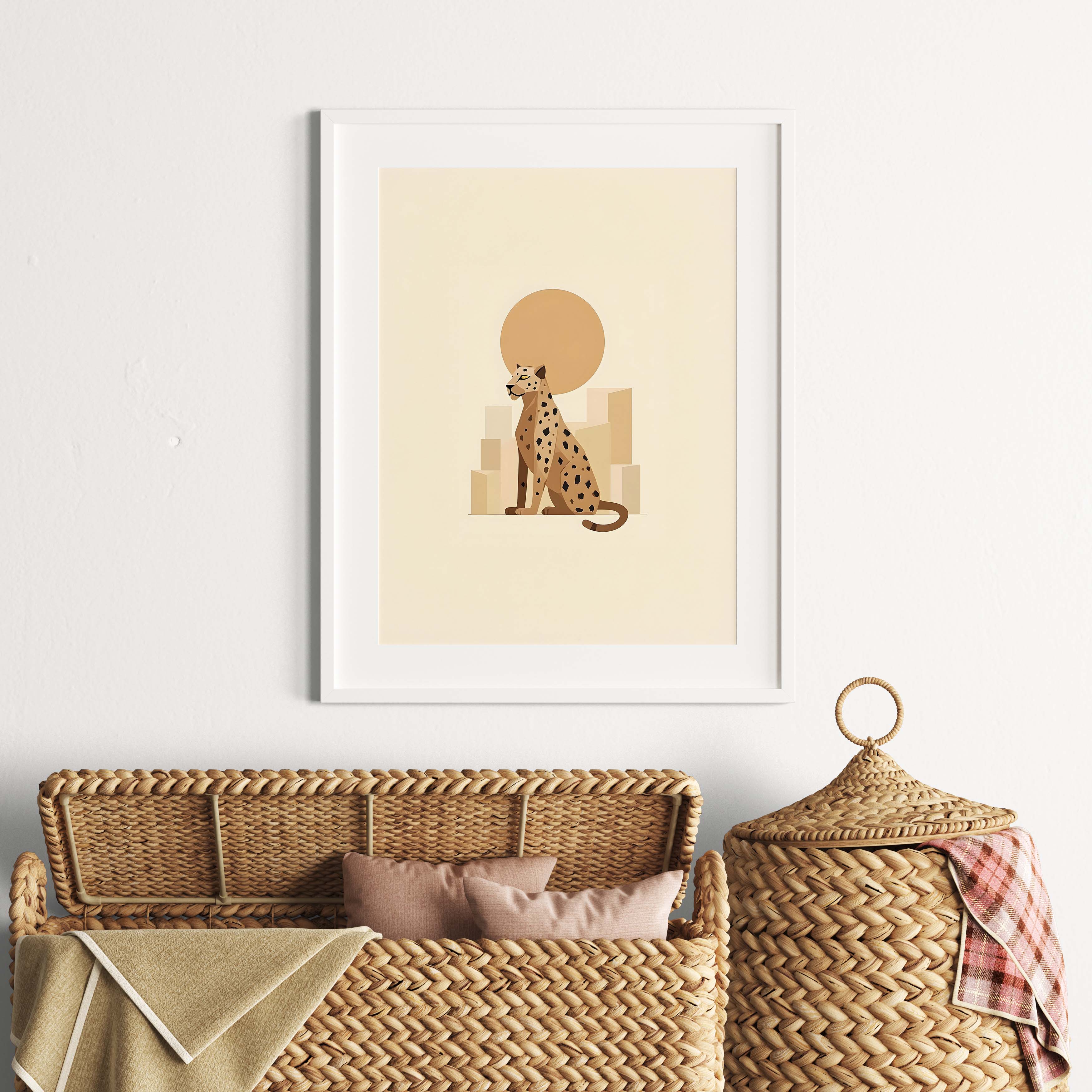 Desert Gaze | Minimalist Cheetah in Abstract Desert Landscape