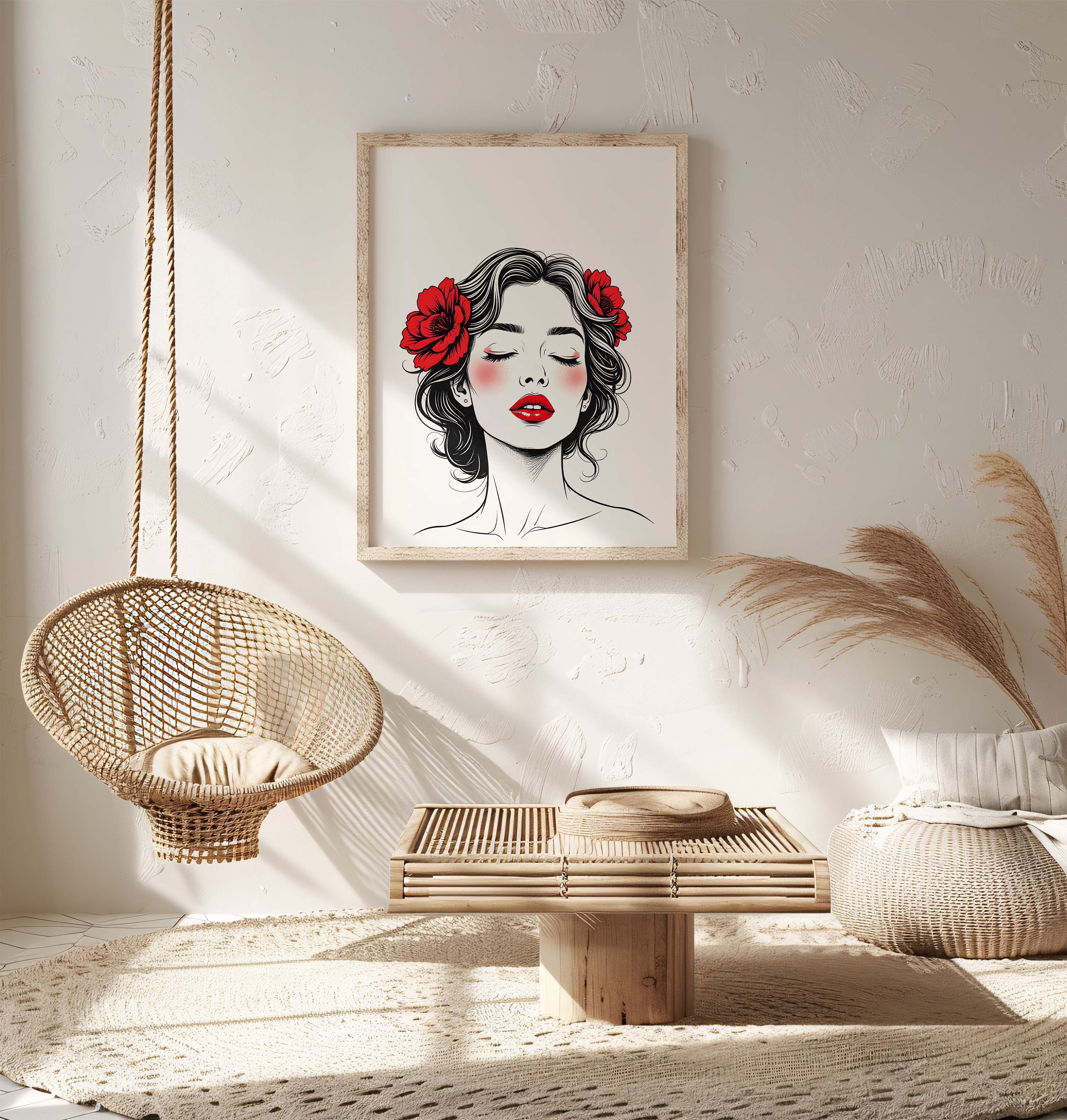 Red Bloom | Feminine Line Art Portrait
