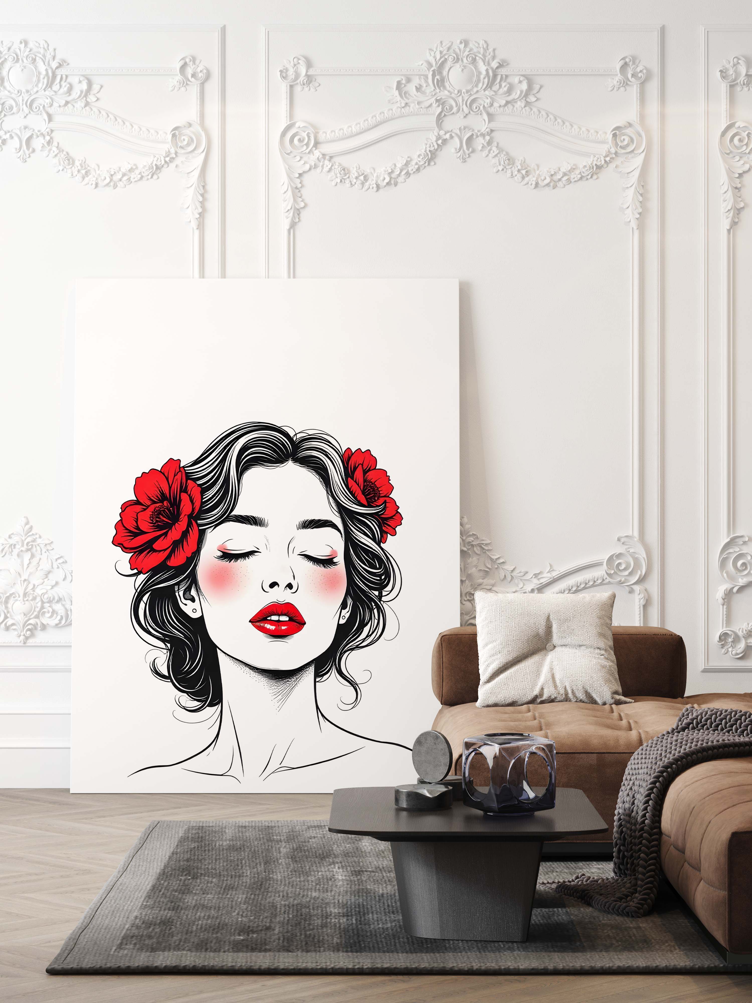 Red Bloom | Feminine Line Art Portrait