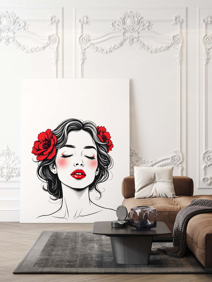 Red Bloom | Feminine Line Art Portrait