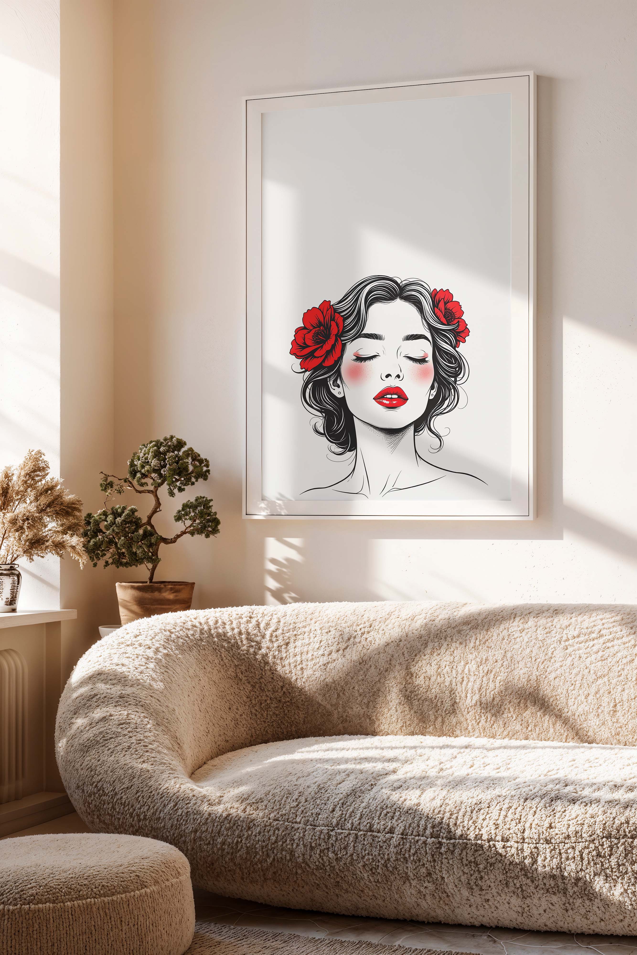 Red Bloom | Feminine Line Art Portrait