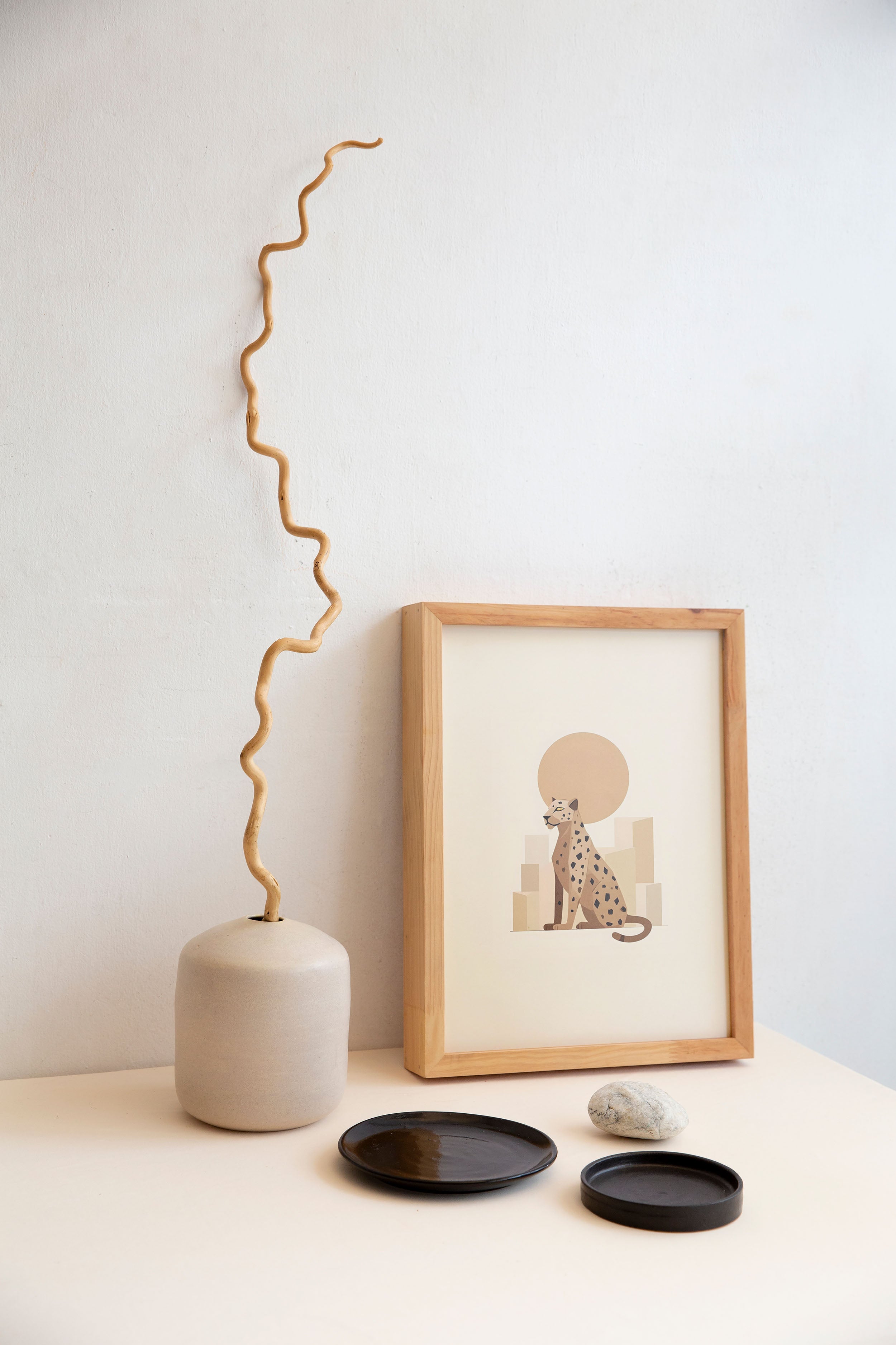 Desert Gaze | Minimalist Cheetah in Abstract Desert Landscape