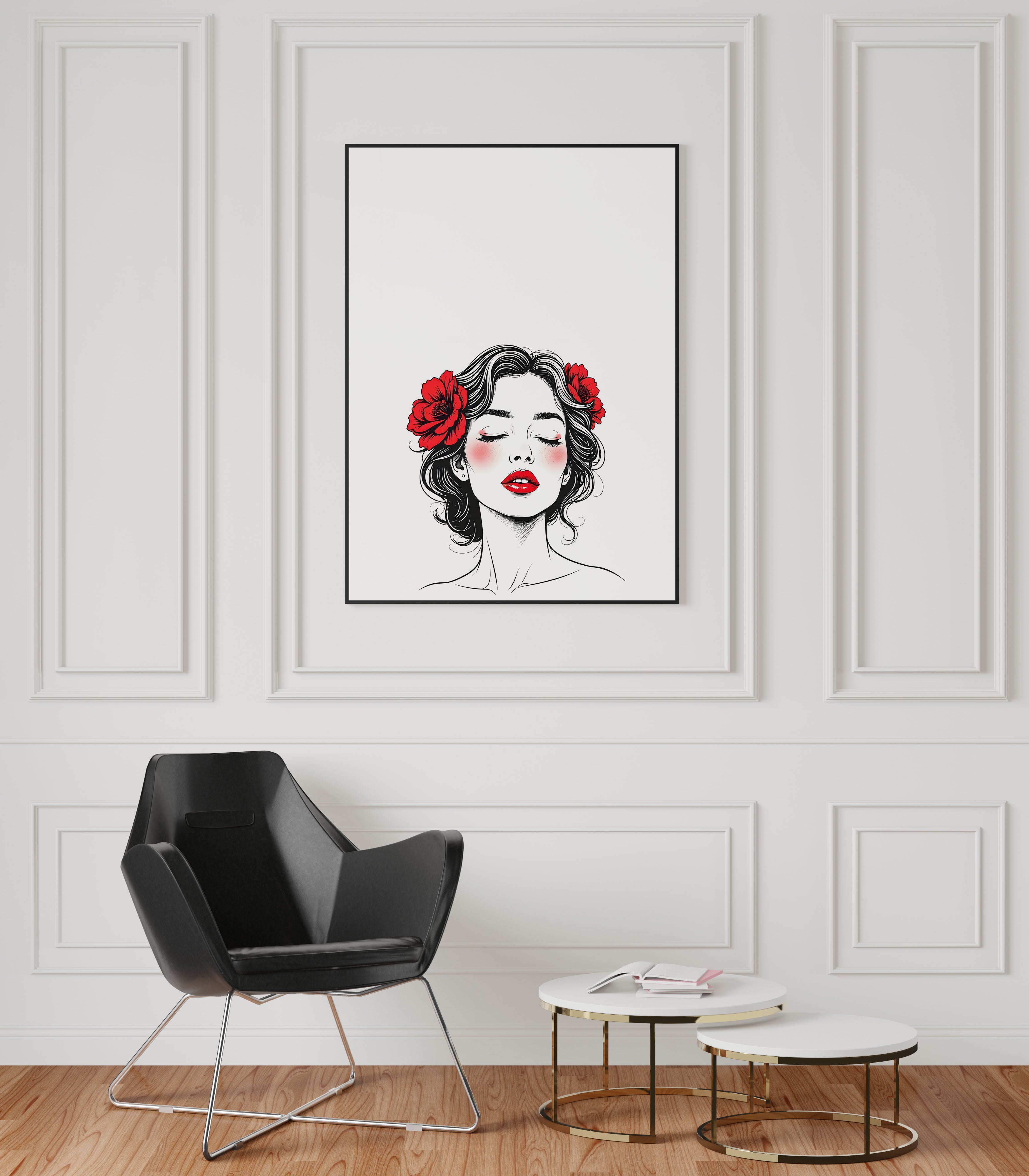 Red Bloom | Feminine Line Art Portrait