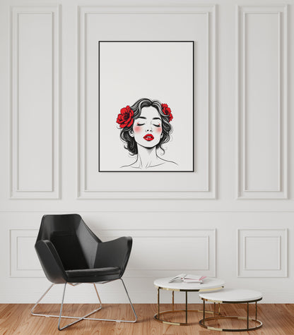 Red Bloom | Feminine Line Art Portrait