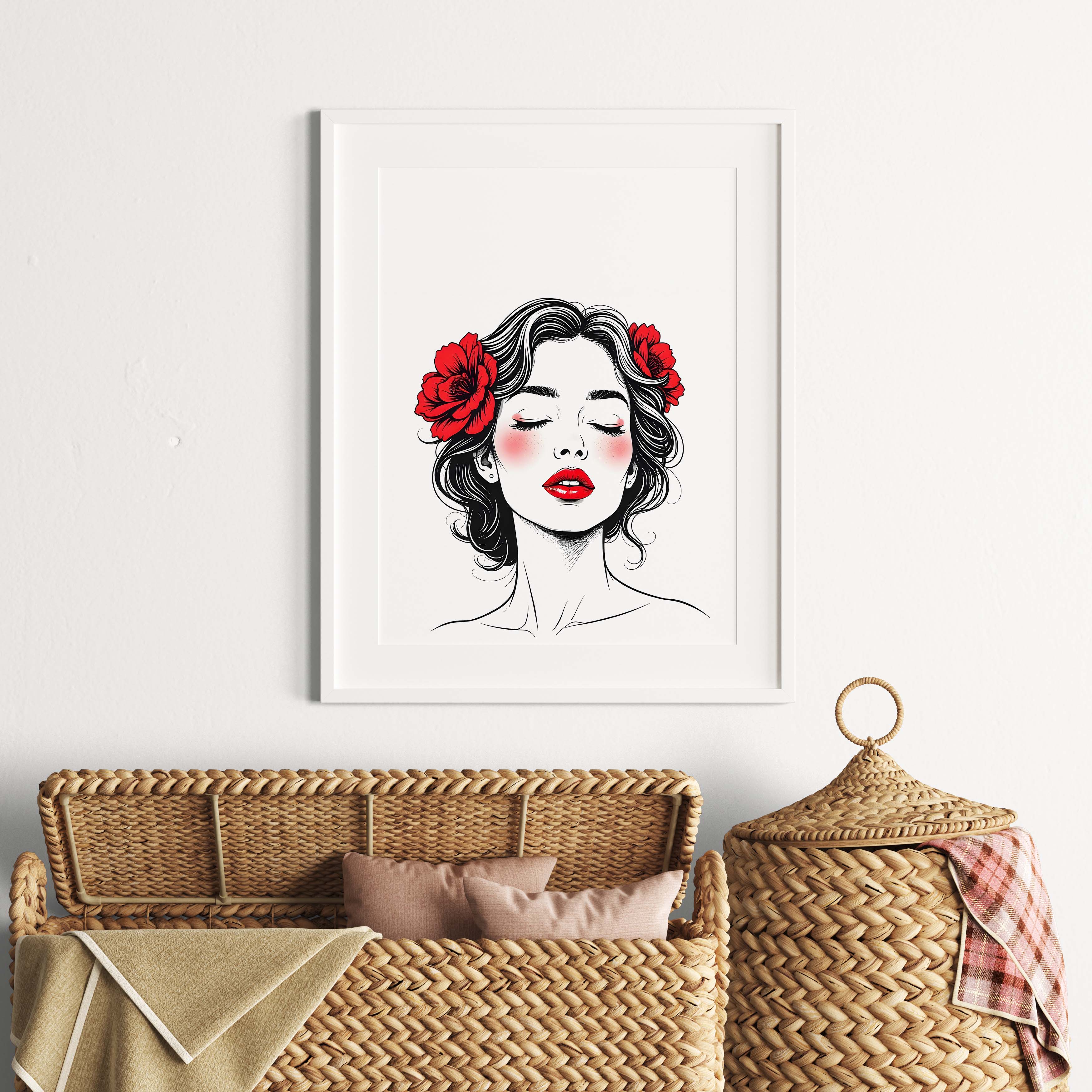 Red Bloom | Feminine Line Art Portrait