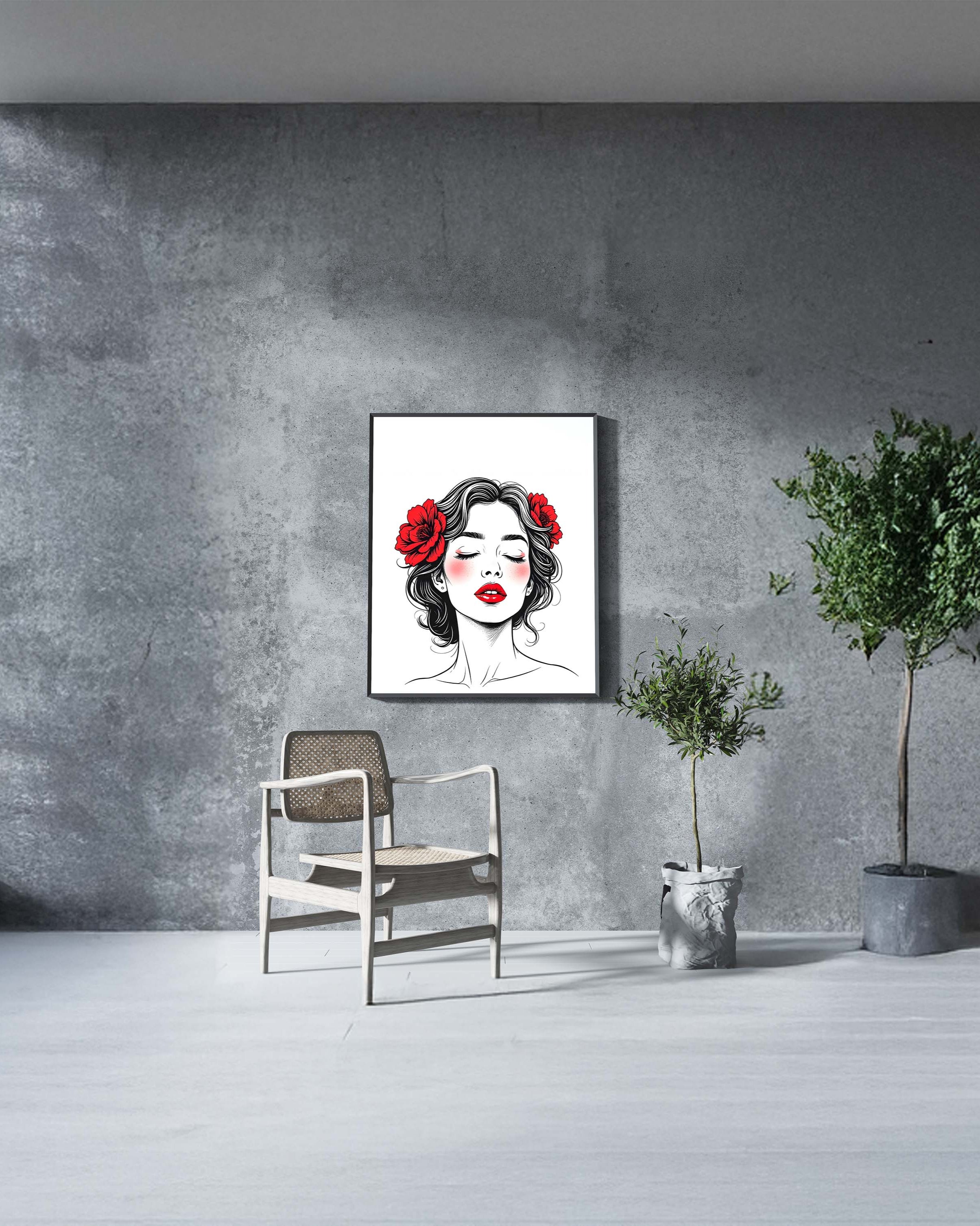 Red Bloom | Feminine Line Art Portrait