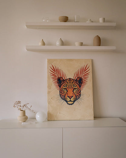 Jungle Majesty | Regal Big Cat Portrait with Botanical Accents