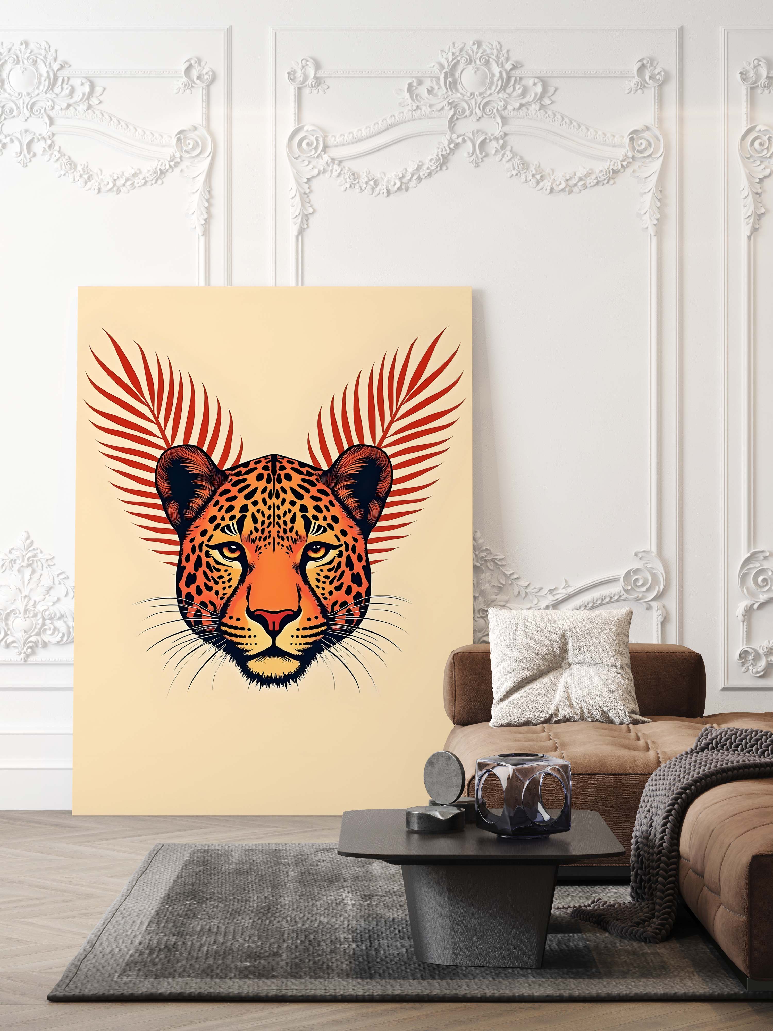 Jungle Majesty | Regal Big Cat Portrait with Botanical Accents