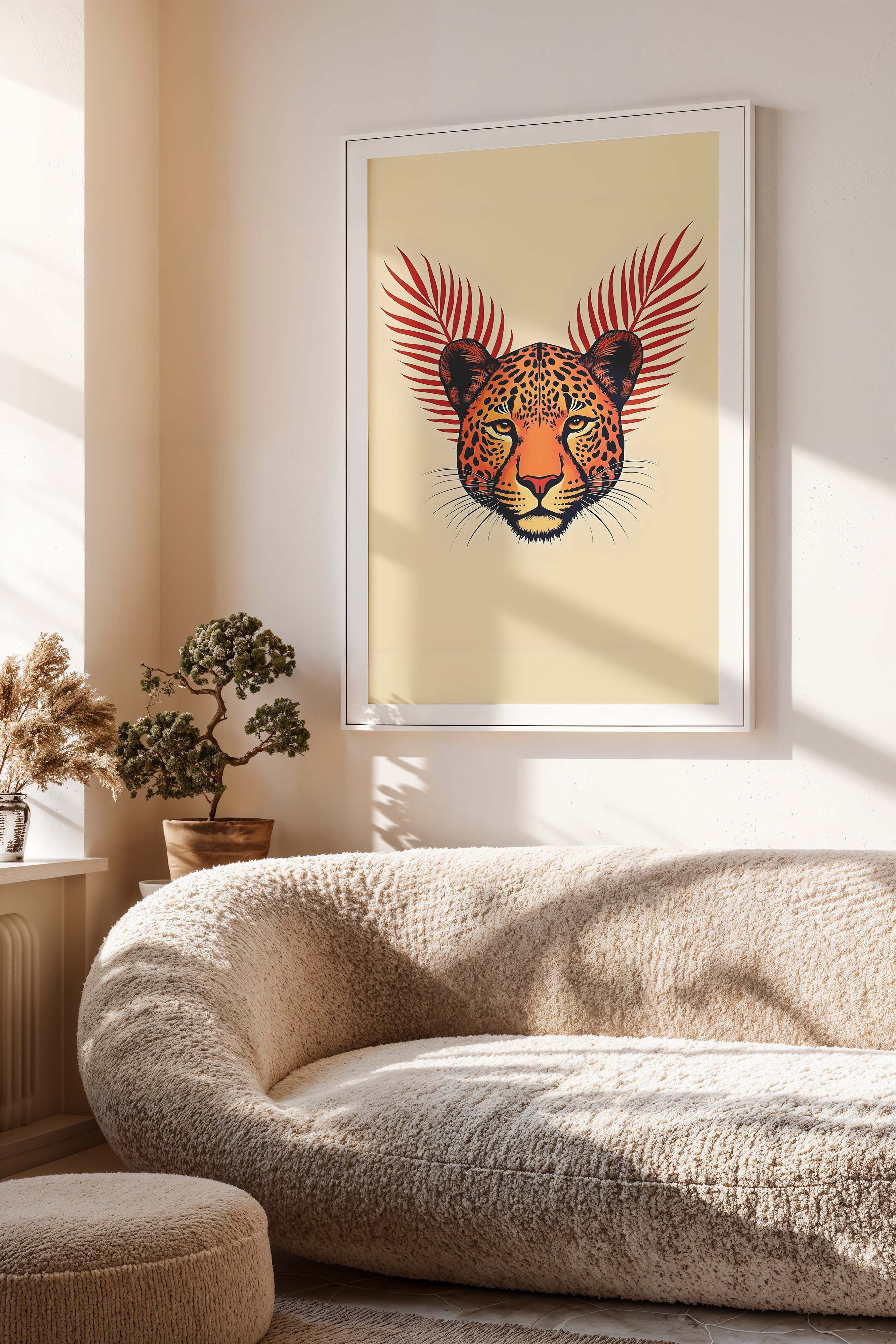 Jungle Majesty | Regal Big Cat Portrait with Botanical Accents